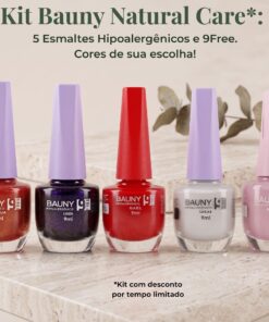 Kit Bauny Natural Care: 5 Esmaltes Veganos Hipoalergênicos e 9Free