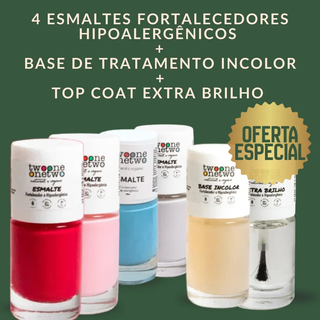 Kit Fortalecedor Twoone Onetwo: 4 Esmaltes Hipoalergênicos + Base + Top Coat